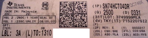 SN74HCT04DR - HEX INVERTERS .. balení 25ks za 100Kč