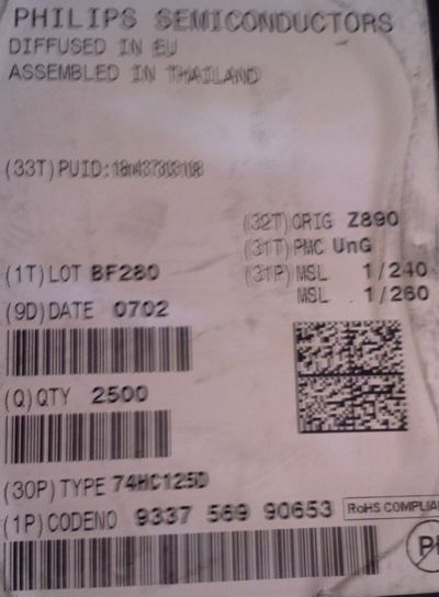 74HC125D - Quad buffer/line driver; 3-s  .. balení 100ks za 100Kč