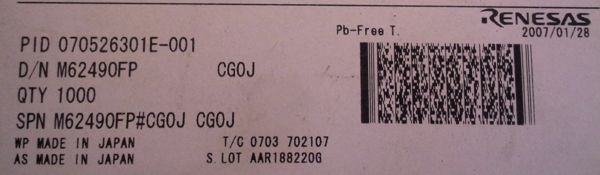 M62490FP CG0J - ELECTRIC VOLUME CONTROL WITH TONE CONTROLLER FOR 4-SPEAKER APPLICATIONS   .. cena na dotaz / price on request