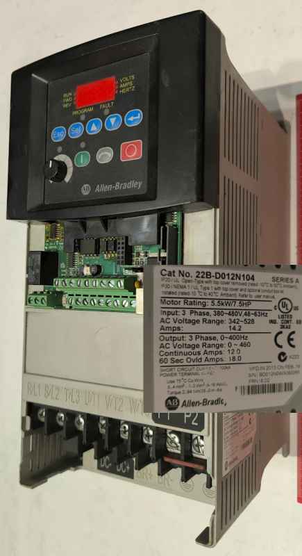 22BD012N104 - INVERTER POWERFLEX 40 480V 3PH 12.0A 5 5KW   .. použitý / used .. bez krytky, dle foto ... cena na dotaz / price on request