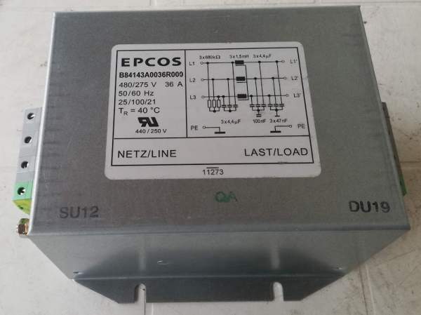 EPCOS B84143A0036R000 - Power Line Filter 50Hz/60Hz 36A 480VAC Terminal Block Flange Mount