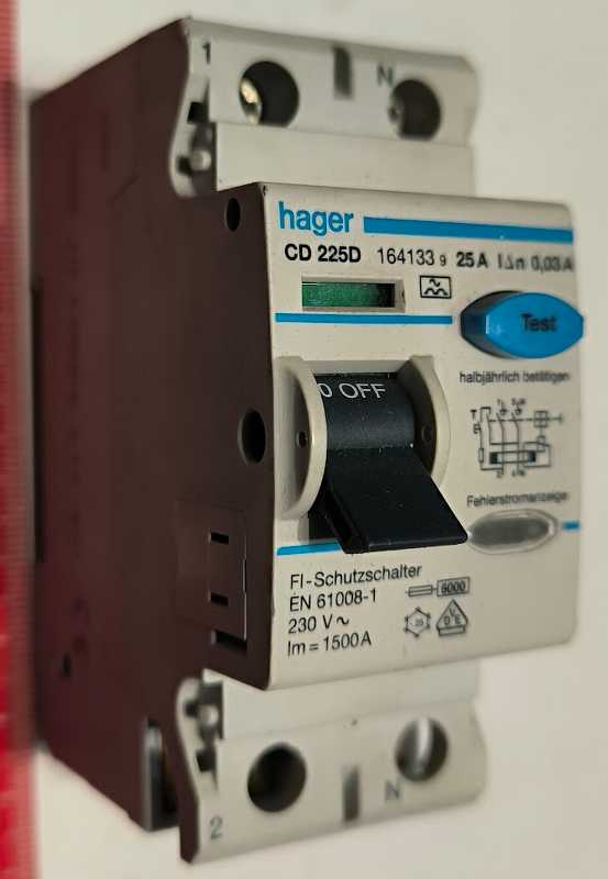 CD225D - FI-Schutzschalter Hager 25A, 30mA, 2p