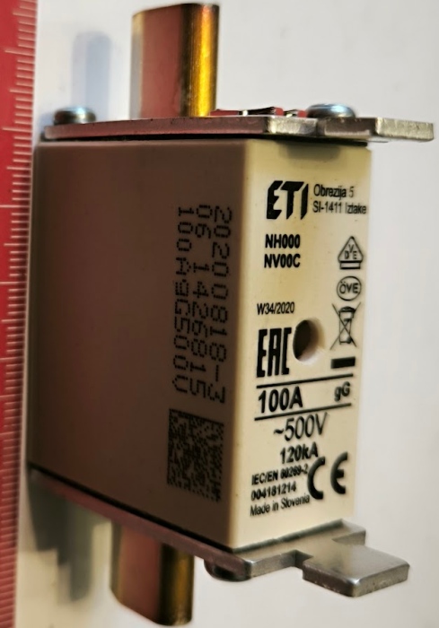100A - nožová pojistka ETI 004181214 - EAC NH000 NV00C gG .. balení 3ks za 150Kč
