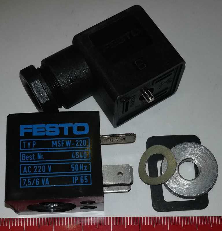 FESTO 4540 - MSFW-20 - 220Vac 50Hz - Cívka solenoidového ventilu + konektor