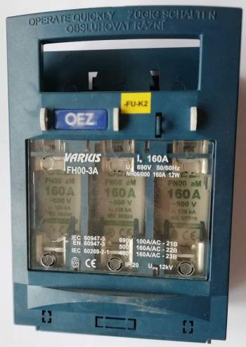 není skladem - VARIUS FH00-3A pojistkový odpínač 160A vč. pojistek, z demontáže