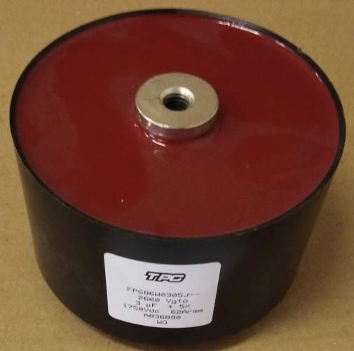 FPG86W0305J - Cap Film 3uF 2600V PP 5% Plastic Cylindrical Can Screw Terminal 85°C