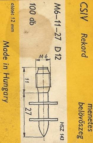 M6-11-27 D12 - nastřelovací šroub/hřeb .. balení 50ks za 100Kč