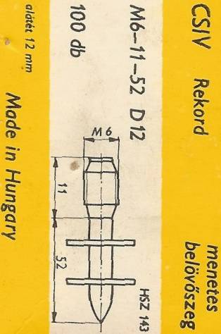 M6-11-52 D12 - nastřelovací šroub/hřeb  .. balení 50ks za 100Kč