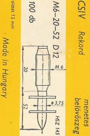 M6-20-52 D12 - nastřelovací šroub/hřeb  .. balení 50ks za 100Kč
