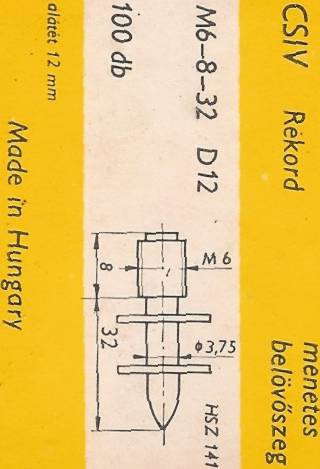 M6-8-32 D12 - nastřelovací šroub/hřeb .. balení 50ks za 100Kč