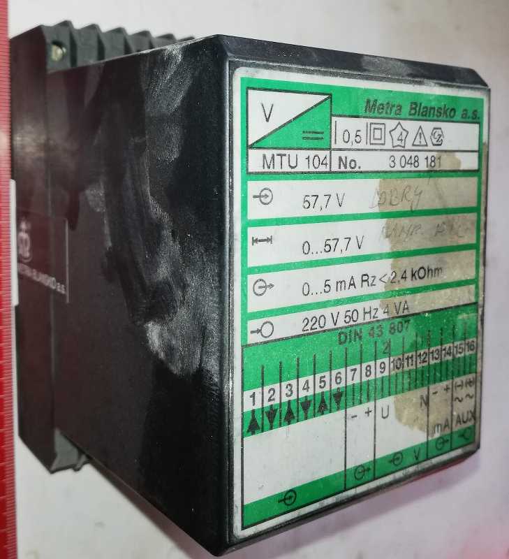 převodník MTU104 METRA 0..57,7V /  0..5mA, 220V 50Hz, .. použitý / used   .. cena na dotaz / price on request