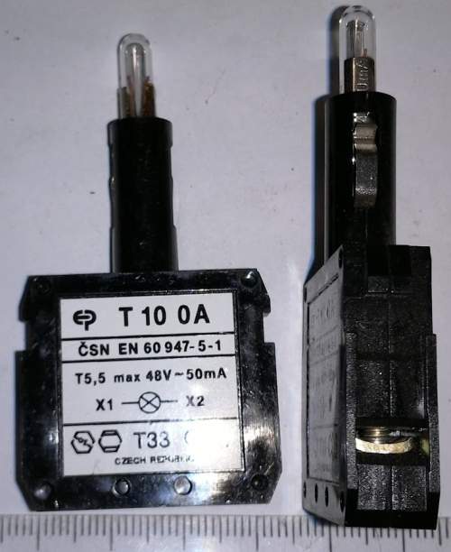 T10 0A - objímka t5,5 max 48V 50mA s žárovkou 24V 5mA