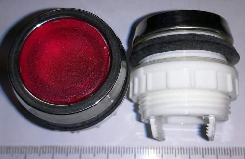 T6A ovládací hlavice červená průhledná