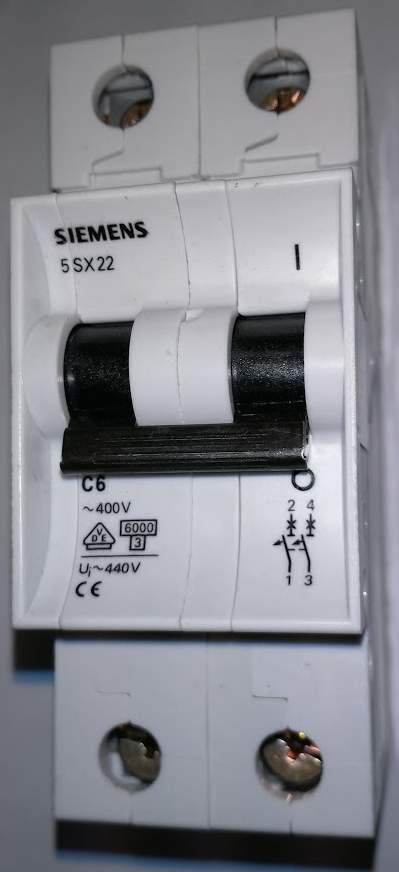 Siemens, 5SX2 206-7, Miniature DIN Rail Circuit Breaker 2P 6A