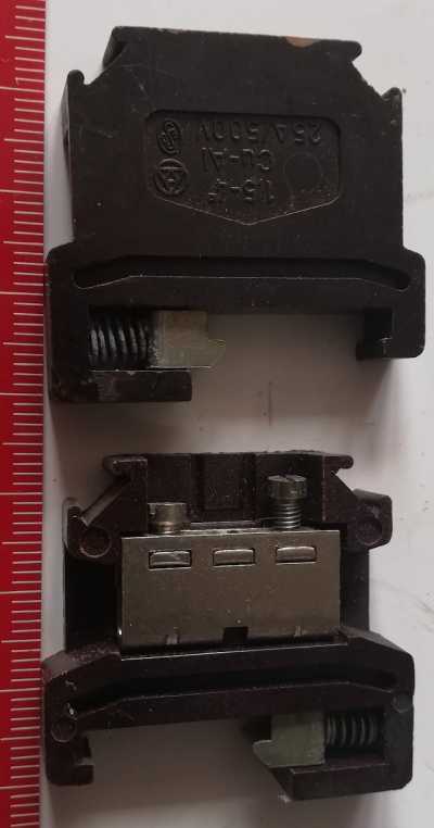 svorky na DIN lištu, starší, balení 25ks za 150Kc