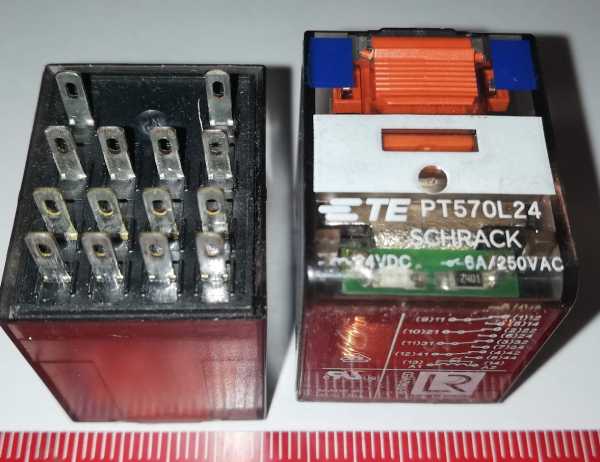 Schrack PT570L24 univerzální paticové relé - Relé PT 4P/6A,24VDC+LED