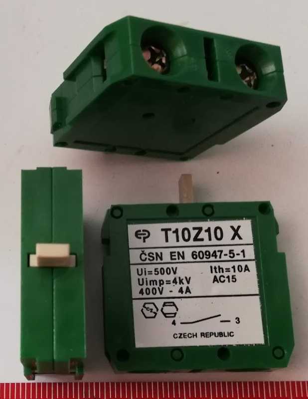 T10Z10X - 1x spínací kontakt 10A 500V zelená barva, šroubky zespoda   .. cena na dotaz / price on request