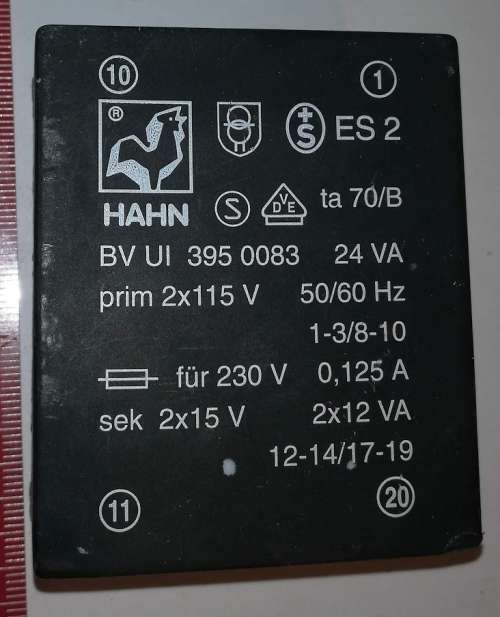 starší trafo24VA 2x115V/2x15V 2x12VA, z demontáže