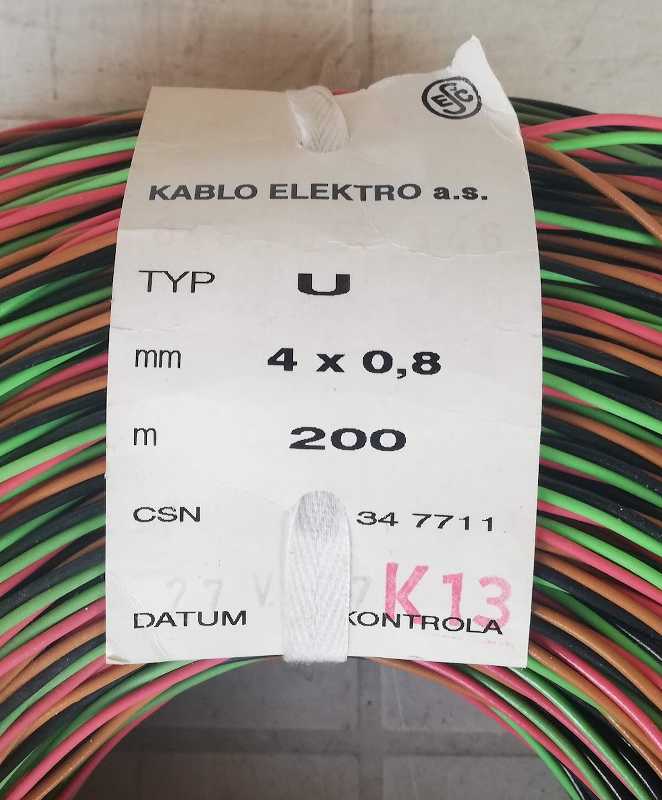 není skladem - Kabel U 4X0,8 (zvonkový drát) rudá, zelená,černá, hnědá   ... balení 200m v jednom kuse