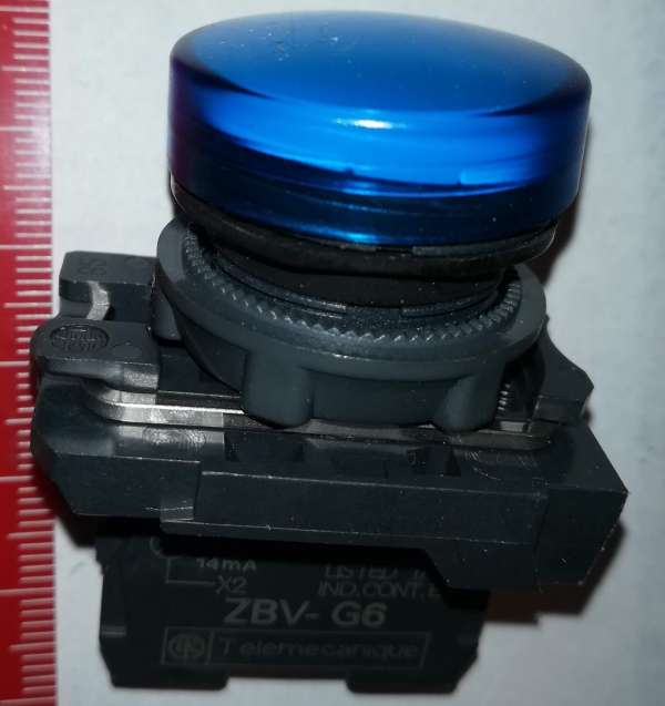 XB5AVG6 - Modrá kompletní signálka Ø22 plná čočka integ. LED 110...120V