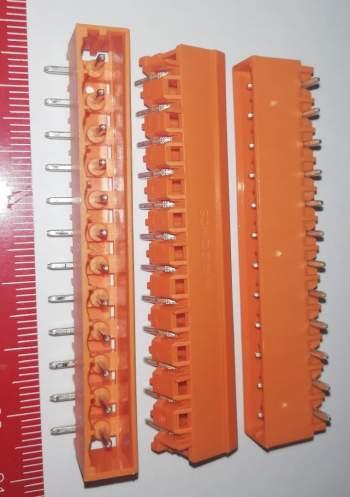 231-542/001-000 ..  Konektor s pájecími piny THT; Pájecí kontakt 1,0 × 1,0 mm; Úhlové provedení; Rozteč 5,08 mm; 12pól.; Oranžová, WAGO