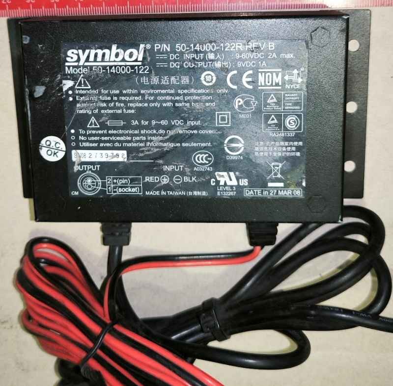 power supply - symbol 50-14000-122R rev B,  9-60Vdc / 9Vdc 1A, otestován  .. použitý / used   .. cena na dotaz / price on request