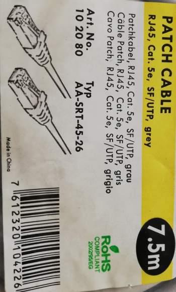Patch cable 7,5m RJ45 Cat. 5e, SF/UTP, grey