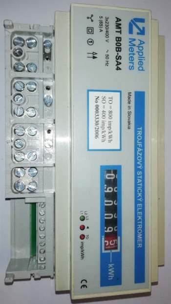 elektroměr AMT B0B-SA4 3x230V/400V, starší, bez krytky přípojnice