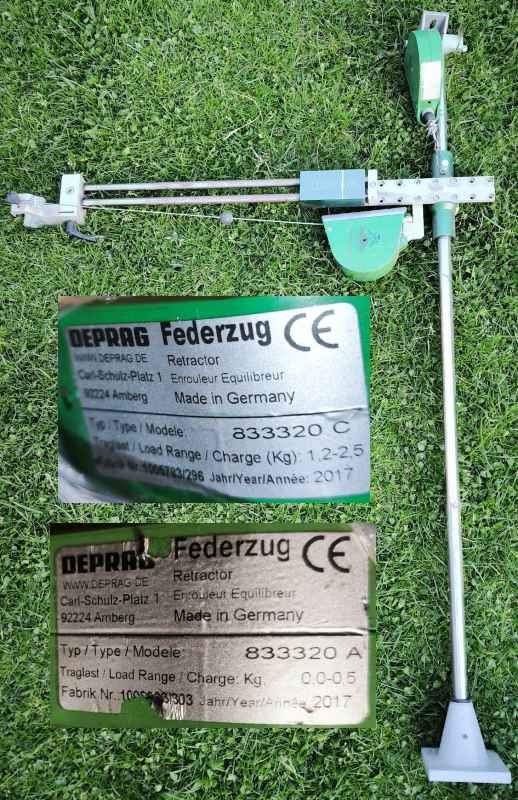 DEPRAG - polohovací vedení, max, výška 113cm, max. poloměr 68cm, 2 pružiny, plně funkční, nutno očistit   .. cena na dotaz / price on request