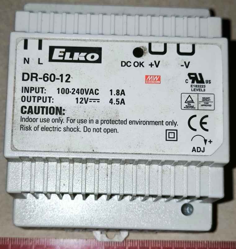 ELKO DR-60-12 spínaný zdroj na DIN lištu - 100-240Vac / 12V 4,5A