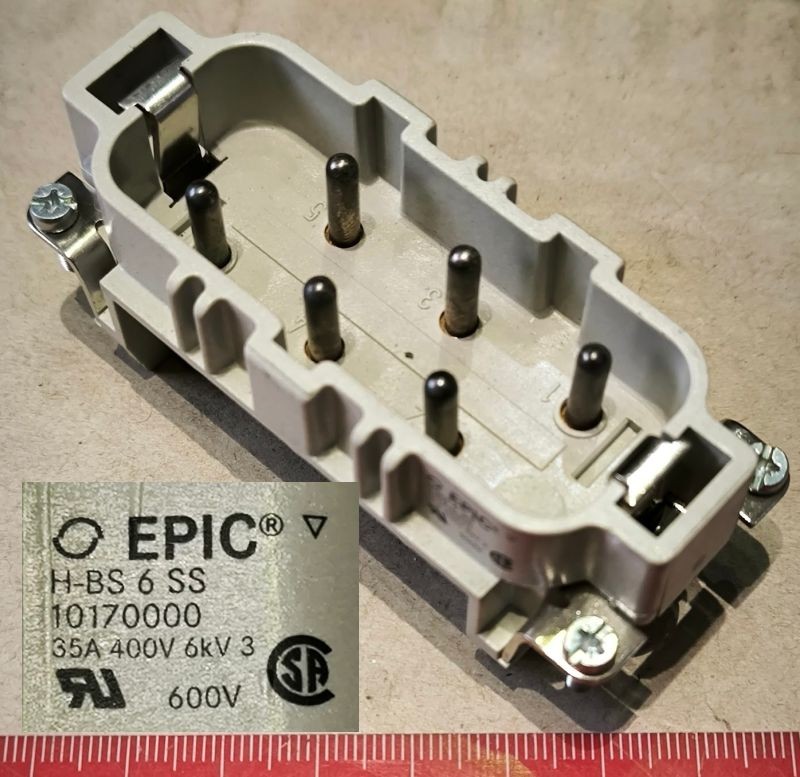 EPIC 10170000 - Heavy Duty Power Connector Insert, 35A, H-BS Series Male, 6 Contacts