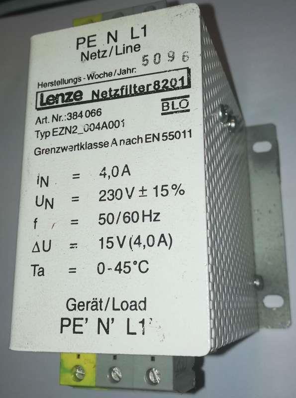 Lenze Line Filter 8201 type EZN2_004A001, 4.0A, 230V, 50/60Hz.