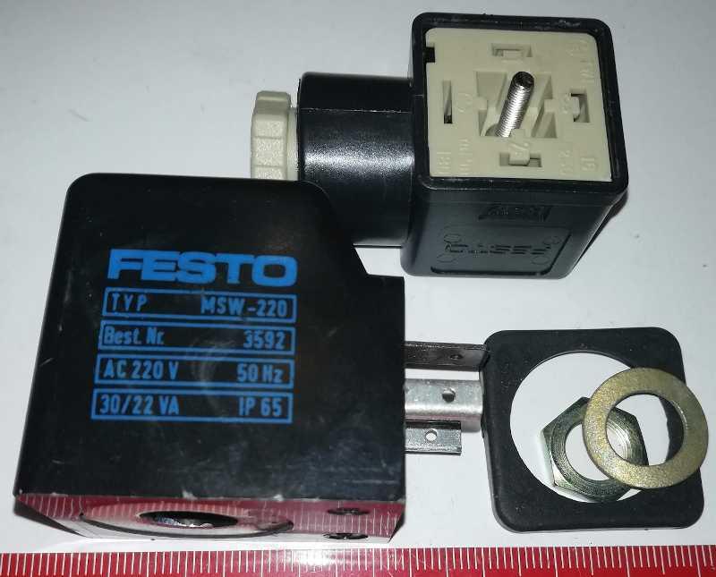 FESTO 3592 - 220Vac 50Hz MSW-220 - Cívka solenoidového ventilu + konektor