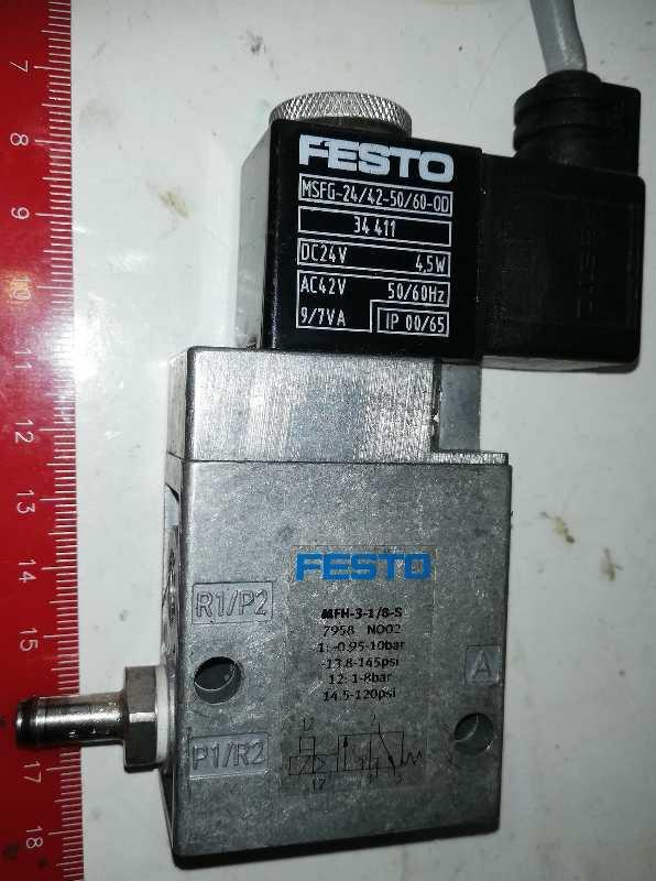 FESTO sestava (110) z demontáže - MFH-3-1/8-S (7958) + MSFG-24/42-50/60-00 (34411) + KMF-1-24-2.5-LED (30935)  .. použitý / used