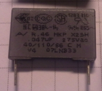 C polypropylénový X2 47nF 15mm ±10% 18x5x11mm  ...  balení 100ks za 80Kč