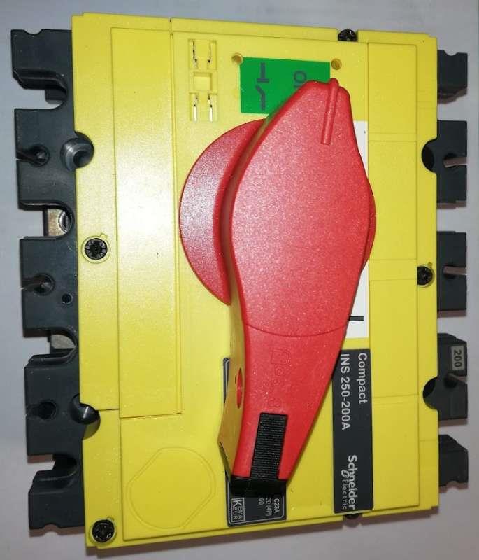 31122 - switch disconnector, Compact INS250-200 , 200 A, with red rotary handle and yellow front, 3 poles