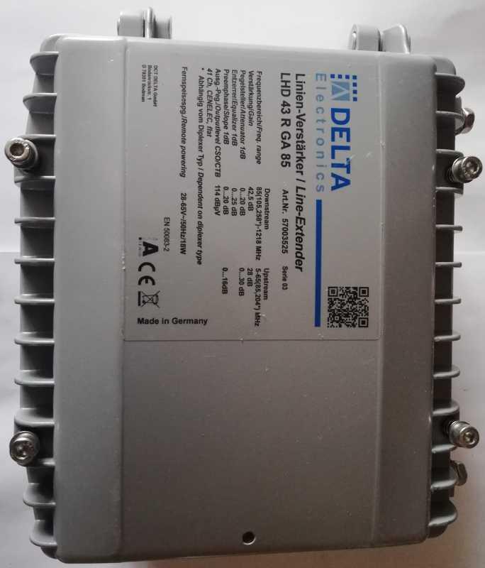 Delta forsterker LHD43RGA85, 40-1218MHz  - 65/85/204MHz retur, 28-65Vac, 43dB, FSK.. použitý / used  ..  cena na dotaz / price on request