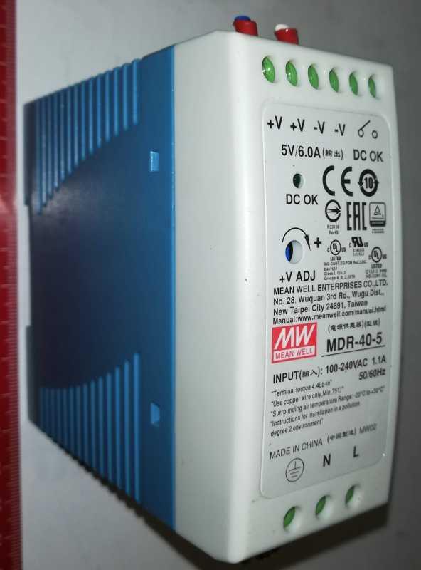 zdroj MDR-40-5 Mean Well 5V/6A na DIN .. použitý/used
