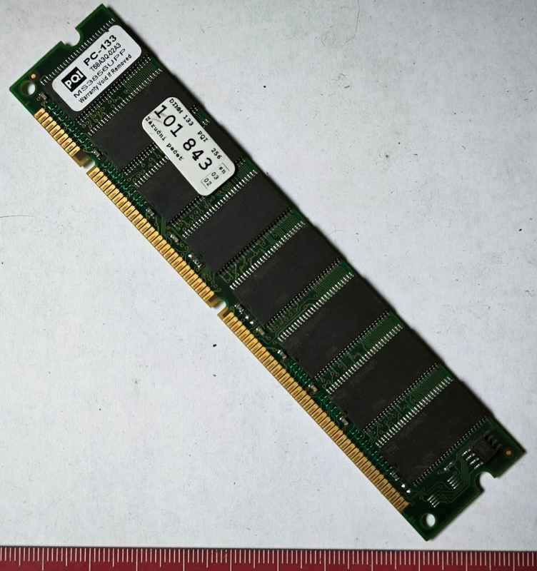 MEMORY-012 - paměťový modul PQI PC-133 256MB, T68A3Q-02A3, MS3856UPP,  dle foto .. použitý / used  .. cena na dotaz / price on request