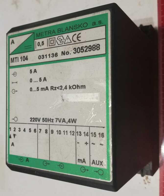 převodník MTI104 METRA 0..5A / 0..5mA, 220V 50Hz, .. použitý / used   .. cena na dotaz / price on request