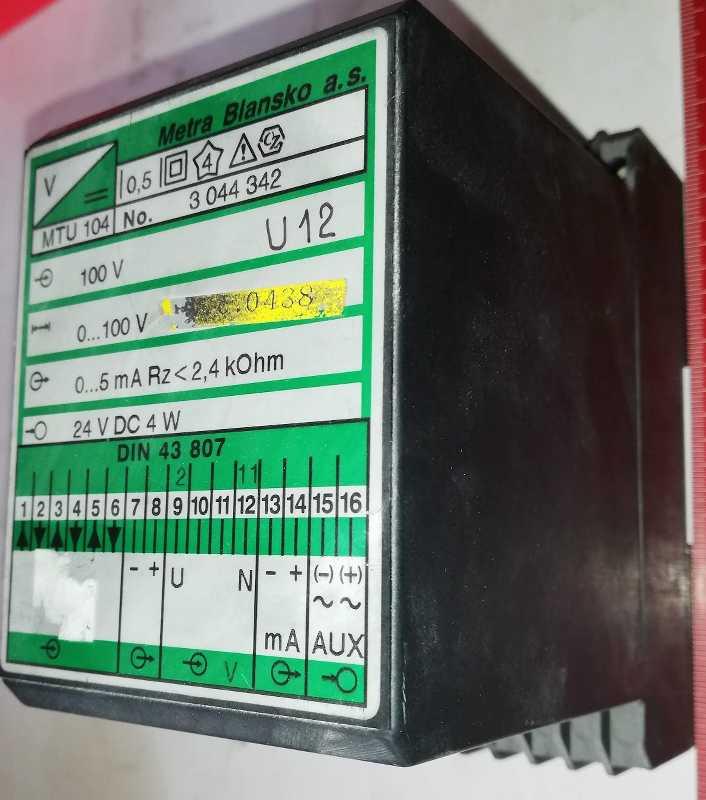 převodník MTU104 METRA 0..100V /  0..5mA, 24Vdc, .. použitý / used   .. cena na dotaz / price on request