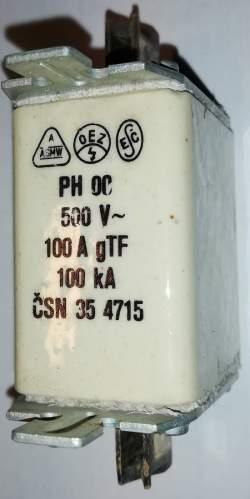 pojistka PH00 100A gTF 500Vac 100kA