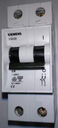 Siemens, 5SX2 206-7, Miniature DIN Rail Circuit Breaker 2P 6A