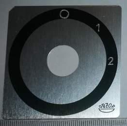 štítek přepínače OBZOR 60x60 šedo/černý, 0-1-2 .. 45° pravý