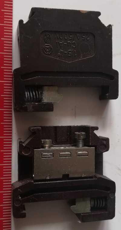 svorky na DIN lištu, starší, balení 25ks za 150Kc