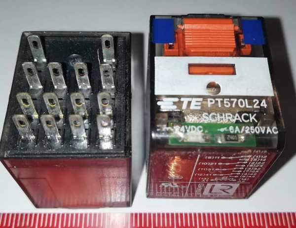 Schrack PT570L24 univerzální paticové relé - Relé PT 4P/6A,24VDC+LED