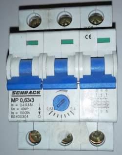 Motorový spínač s ochranou 0,4-0,63A 3P SCHRACK MP 0,63/3  .. cena na dotaz / price on request