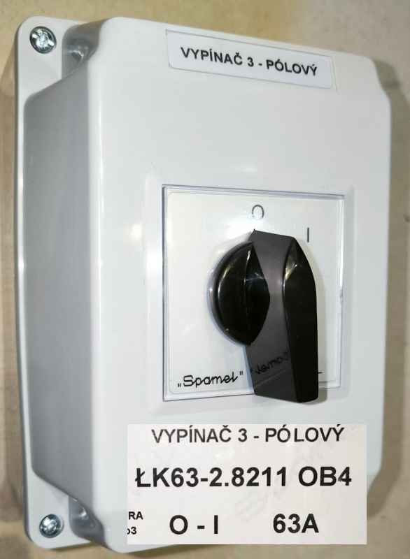 vypínač 3-pólový - LK62-2.8211 OB4 - 0-1 63A, krabice 180x130x110 mm