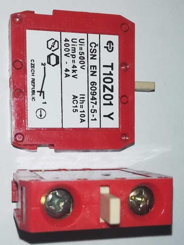 T10Z01Y  - 1x rozpínací kontakt 10A 500V, šroubkyu tlačítka, rudá barva   .. cena na dotaz / price on request