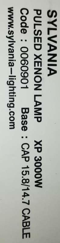 SYLVANIA pulsed xenon lamp XP 3000W  .. cena na dotaz / price on request